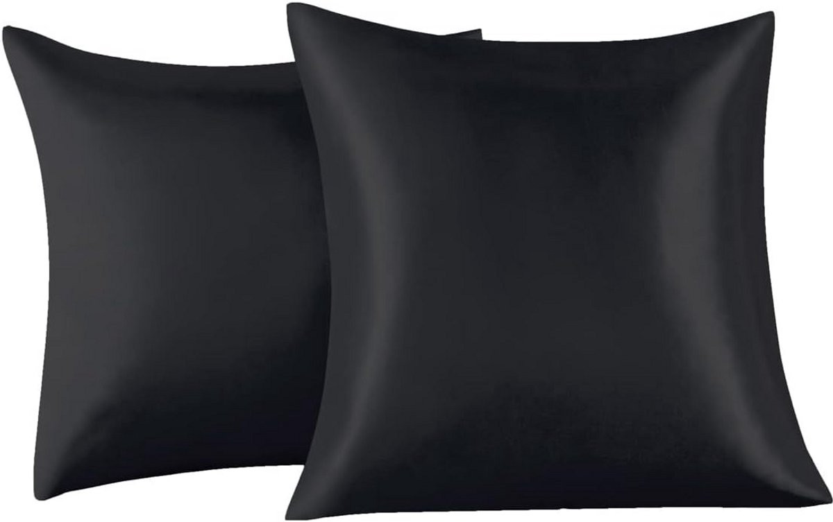 Set van 2 zijdezachte kussenslopen zwart 65x65 cm
