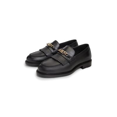 Loafer TOMMY HILFIGER "TH CHAIN FRINGE LEATHER LOAFER", Damen, Gr. 37, schwarz, Nappaleder, Schuhe Loafer, Blockabsatz, Slipper, Businessschuh mit modischen Fransen