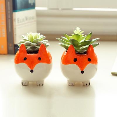 Flora Bunda "Faux Succulent in 3.5"" Small Orange Ceramic Planter,Set of 2 - ONE-SIZE"