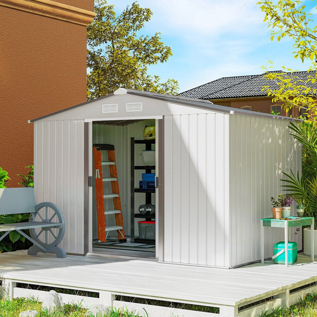 Outsunny Braela 9 x 6 ft Metal Garden Shed Waterproof Galvanised Silver 277cm W X 195cm D X 192cm H
