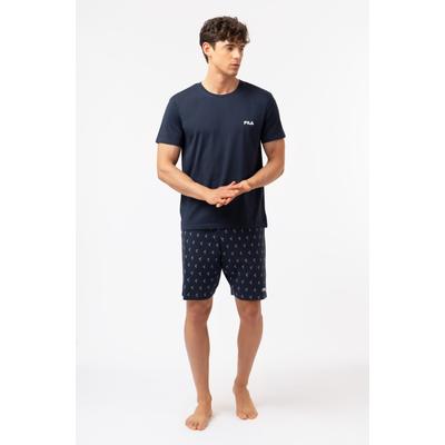 Shorty FILA, Herren, Gr. M, navy, Single Jersey, Obermaterial: 100% Baumwolle, bequem kurz, Rundhals, Homewear-Sets Shorty, mit Rundhalsausschnitt, Kurzarm, Cotton