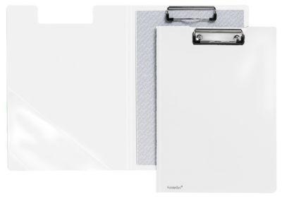 Klemmbrett-Mappe A4, Klemme mit Kunststoffecken, Dreiecks-Klarsichttasche innen, PP, weiß