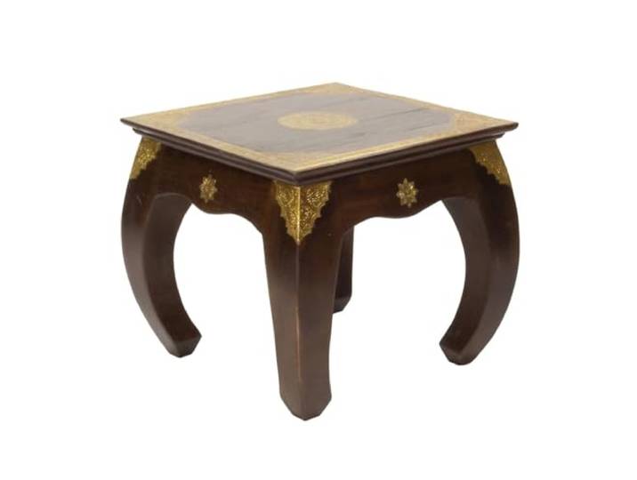 Oriental Galerie Indischer Opiumtisch mit Messing Verzierung Tisch Tischchen Nachttisch Hocker Asien Braun Gold Mittel