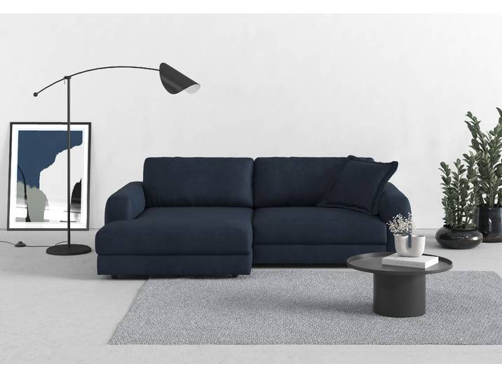 Ecksofa, Polyester, Nachtblau 250×176 cm, Mega-Recamiere Links, Trendmanufaktur