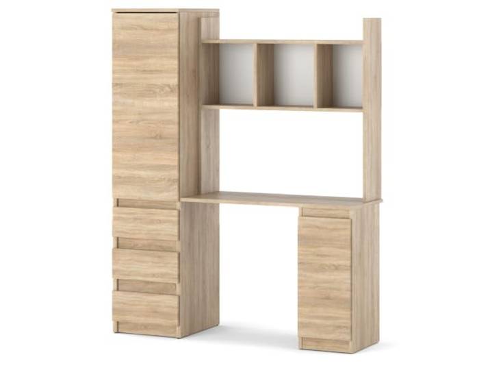 AZTeam Schreibtisch mit Schrank, Regal und Stauraum 140 cm Sonoma Eiche – Viel Stauraum mit 3 Schubladen, offenen Fächern – Links oder rechts montierbar – Jugendzimmer, Arbeitszimmer