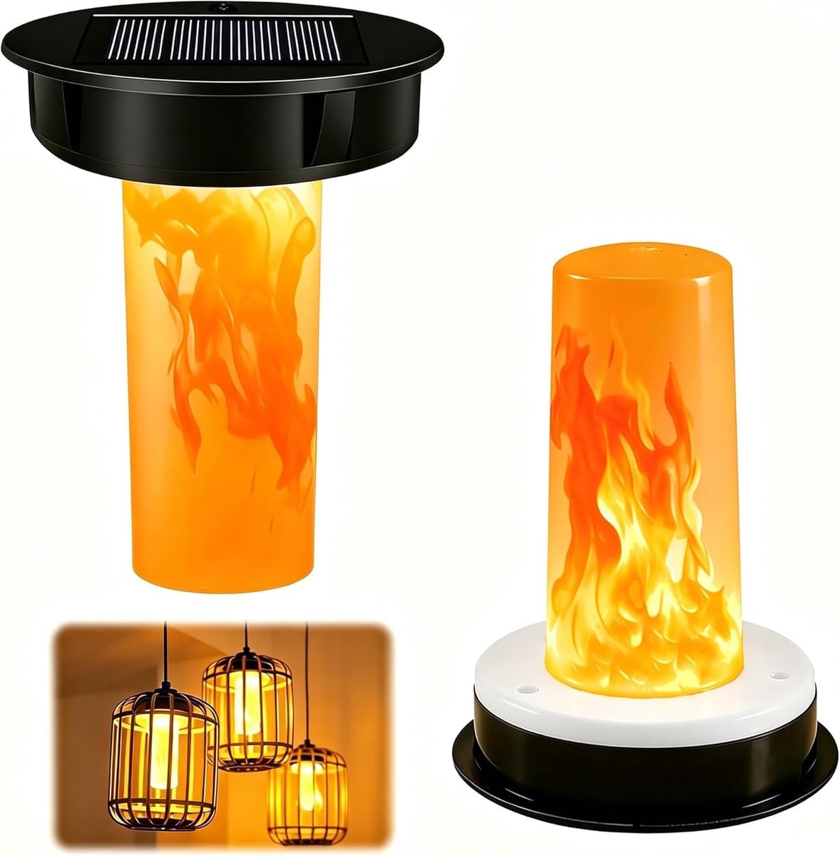 Set van 2 reservelampen op zonne-energie met vlameffect voor buitenlantaarns, 8 cm