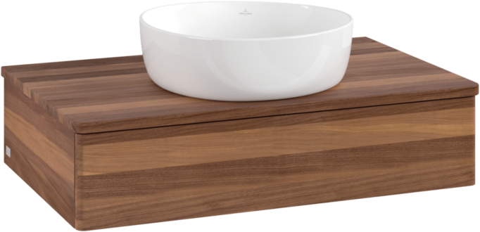 Villeroy und Boch Antao Waschtisch-Unterschrank L08012HM mit Beleuchtung, 80x19x50cm, Waschbeckenplattenfarbe warm walnut, warm walnut