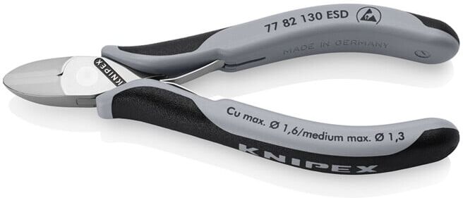 KNIPEX Coupe-câbles électronique 77 82 130 ESD, 130 mm, articulé traversant, manches multi-composants (77 82 130 ESD)