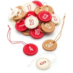 Adventskalenderzahlen aus Filz, rot-braun-creme, 3 cm Ø