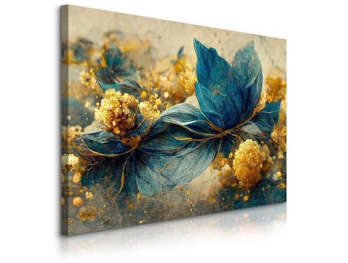 LEINWANDBILD Abstrakte Blumen Blätter 3D Glamour Stil 90cm x 60cm