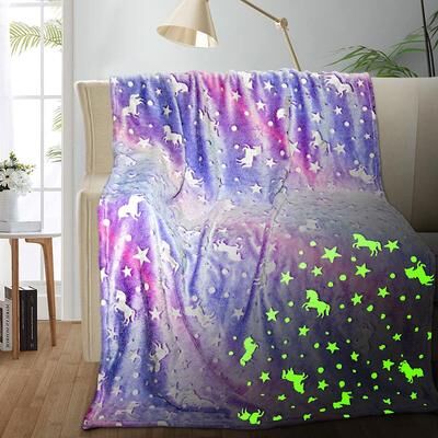 Shop Station Glow In The Dark Blanket For Kids Soft Flannel Unicorn & Dinosaur Throw Blanket purple 27.56 39.37 In