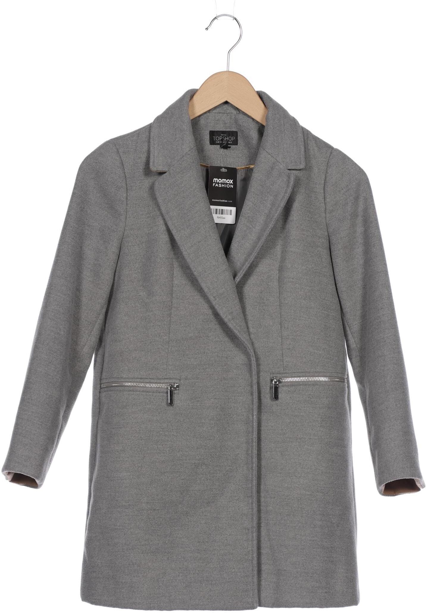 Topshop Damen Mantel, Grau, Gr. EU 34, Synthetik / Elasthan / Viskose - Second Hand