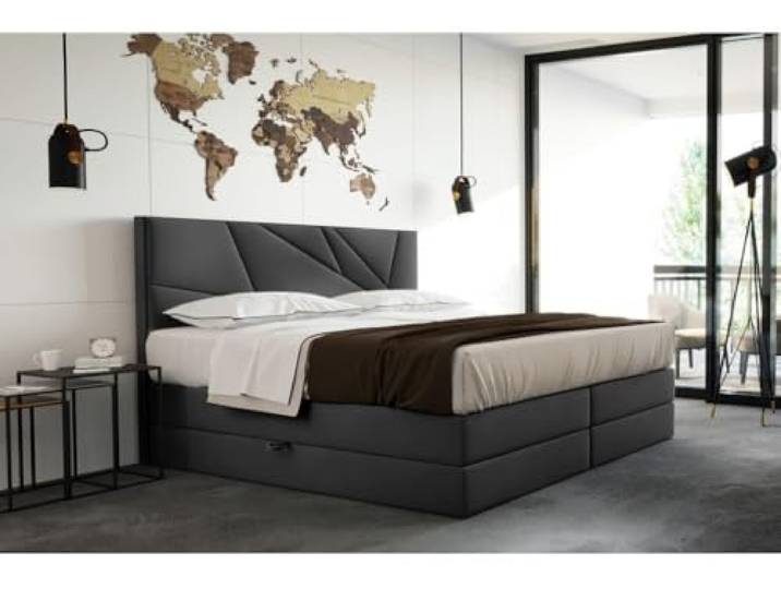 TRADA Boxspringbett Verde LUX 140x200 cm, Dunkelgrau Bett mit Bonell und Taschenmatratze, Bett mit Topper 5 cm und Stauraum, Samtstoff