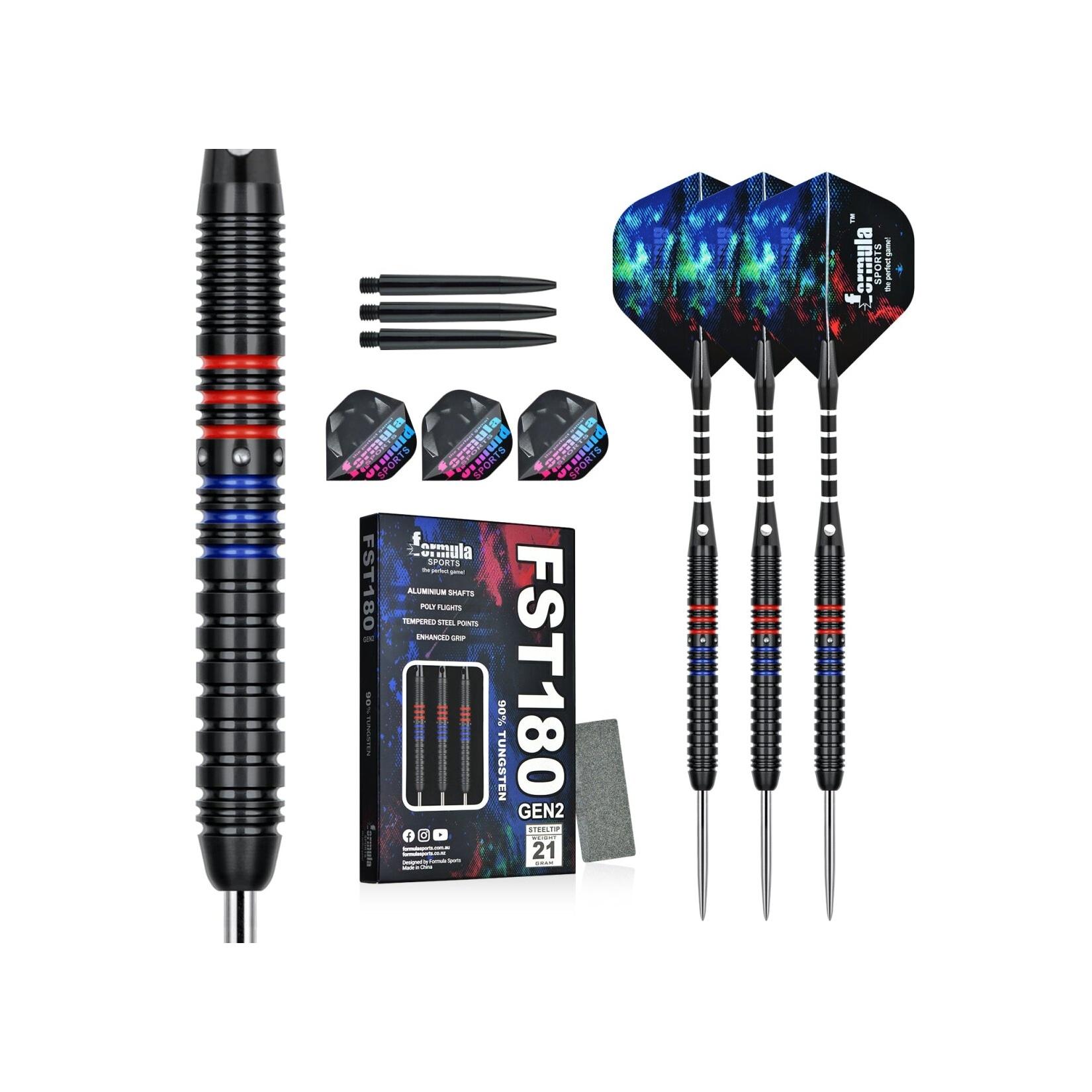 Formula FST180 Gen2 Black+Blue & Red Rings Tungsten Dart Steeltip