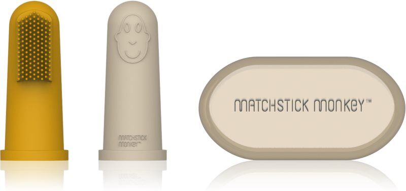 Matchstick Monkey Silicone Finger Toothbrush brosse à dents de doigt pour bébé avec étui Yellow/ Beige 2 pcs