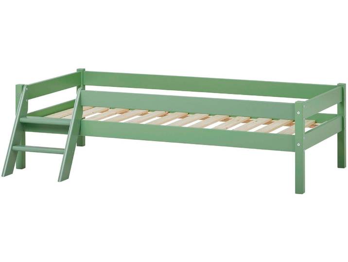 Jugendbett HOME AFFAIRE ECO One , grün, B:98cm H:46,5cm L:166cm, Bett: Massive Nordische Kiefer, Betten, Jugendbett, Kinderbett mit Rausfallschutz und Leiter, 3 Farben/Matratze wählbar
