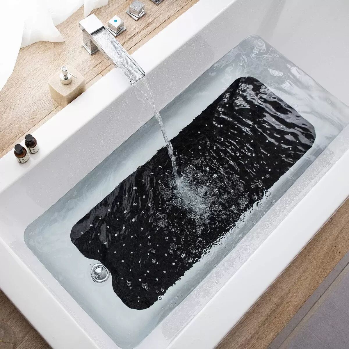INF Silikon-Saugnapf Badematte - 90x40cm - Erhöhte Sicherheit im Badezimmer Schwarz
