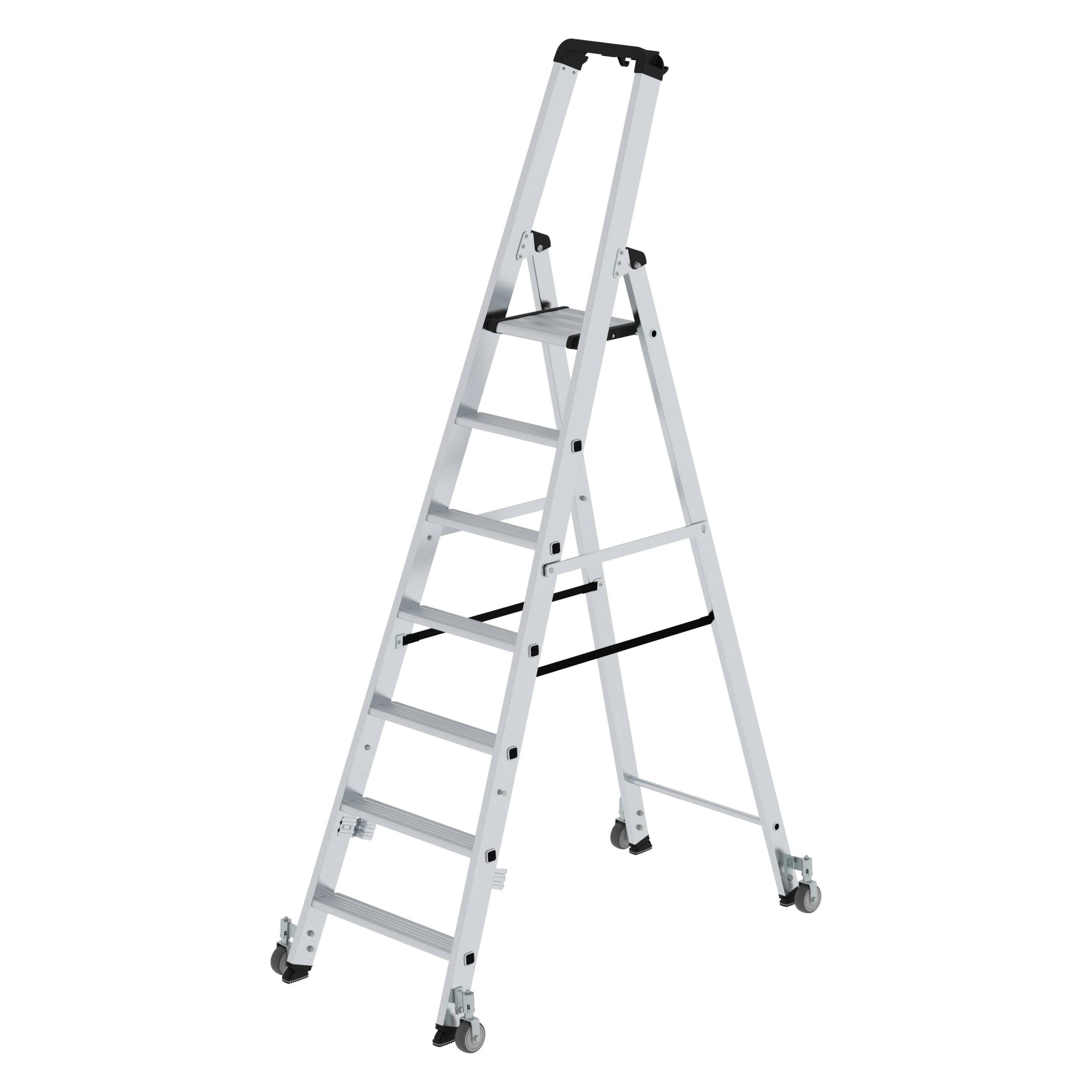 Munk Stufen-Stehleiter einseitig begehbar mit Rollen 7 Stufen (Stehleiter, 365 cm) (041107)