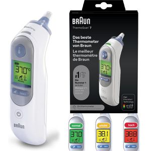 Braun Fieberthermometer Thermoscan 7 IRT6520, Kontakt-Messung mit Fieberalarm, 9 Stück