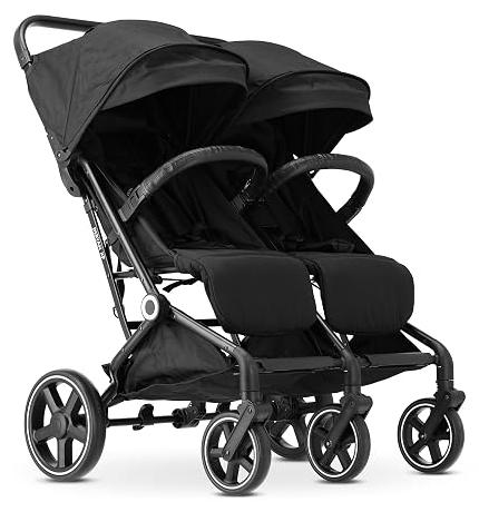 X2 Kinderwagen Buggy 2 in 1 - Buggy klein zusammenklappbar - Geburt bis 4 Jahre - Baby Wagen pro Sitz belastbar bis 22kg - Kinderbuggy klappbar - KOMPAKT & FALTBAR - Schwarz