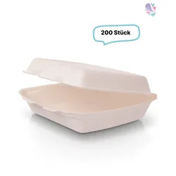 Menüboxen mittel ungeteilt aus Bagasse 200 Stück, to go, take away, biologisch abbaubar, umweltfreundlich