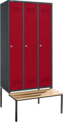Schäfer Shop Genius Kleiderspind mit Sitzbank, 3 Abteile, Zylinderschloss, anthrazit/rubinrot