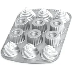 3x Nordic Ware Pro-Cast Filled Cupcakes Pan, Backform, Grau