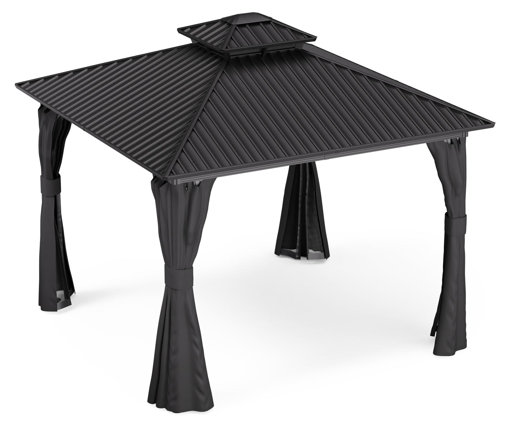 Blumfeldt ShadeFortress Hardtop Gartenpavillon 3x3 wasserdicht, stabil, winterfest, Aluminiumrahmen, Doppeldach für Luftzirkulation, mit Vorhängen und Moskitonetz