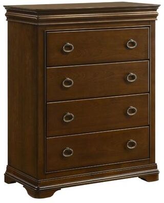 Benjara Gravis Tall Dresser Chest with 4 Drawers, Crown Moldings, Cherry Brown