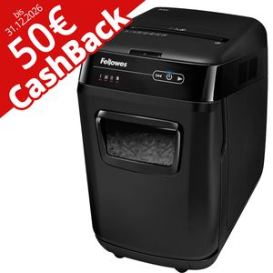 Fellowes Aktenvernichter 4680101 AutoMax 150C, schwarz, 50 Cashback, 150 Blatt Autofeed, 4x38 mm Partikel, P-4
