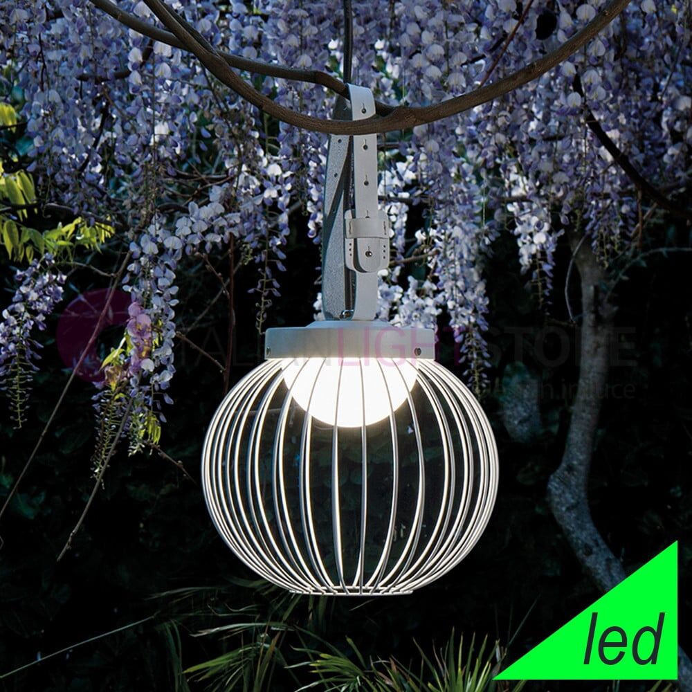 Cage Bianco Sospensione Led Portatile Per Esterno Design Moderno