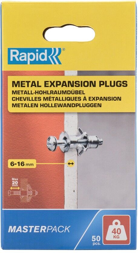 Isaberg Rapid AB Rapid Metall-Hohlraumdübel für 6 - 16 mm Plattendicke, 40 kg Tragfähigkeit, 50 St.