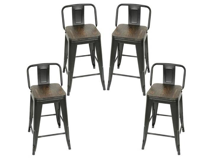 Tabouret de bar industriel SHE - Lot de 4 sièges - Fer métallique - Noir