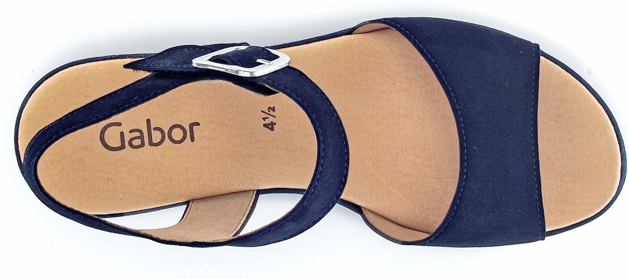 Keilsandalette GABOR, Damen, Gr. 43, Leder, blau (dunkelblau), Ziegenveloursleder, Schuhe Keilsandalette, Sommerschuh, Sandale, Keilabsatz, mit auffällliger Absatzgestaltung dunkelblau 43, Leder