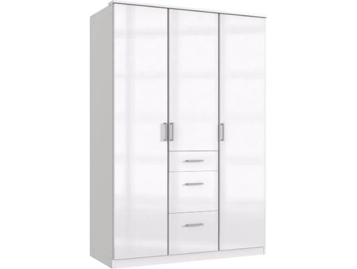 Kleiderschrank Clack Weiß mit Hochglanz Weiß Lack Fronten 135 cm ohne Spiegel