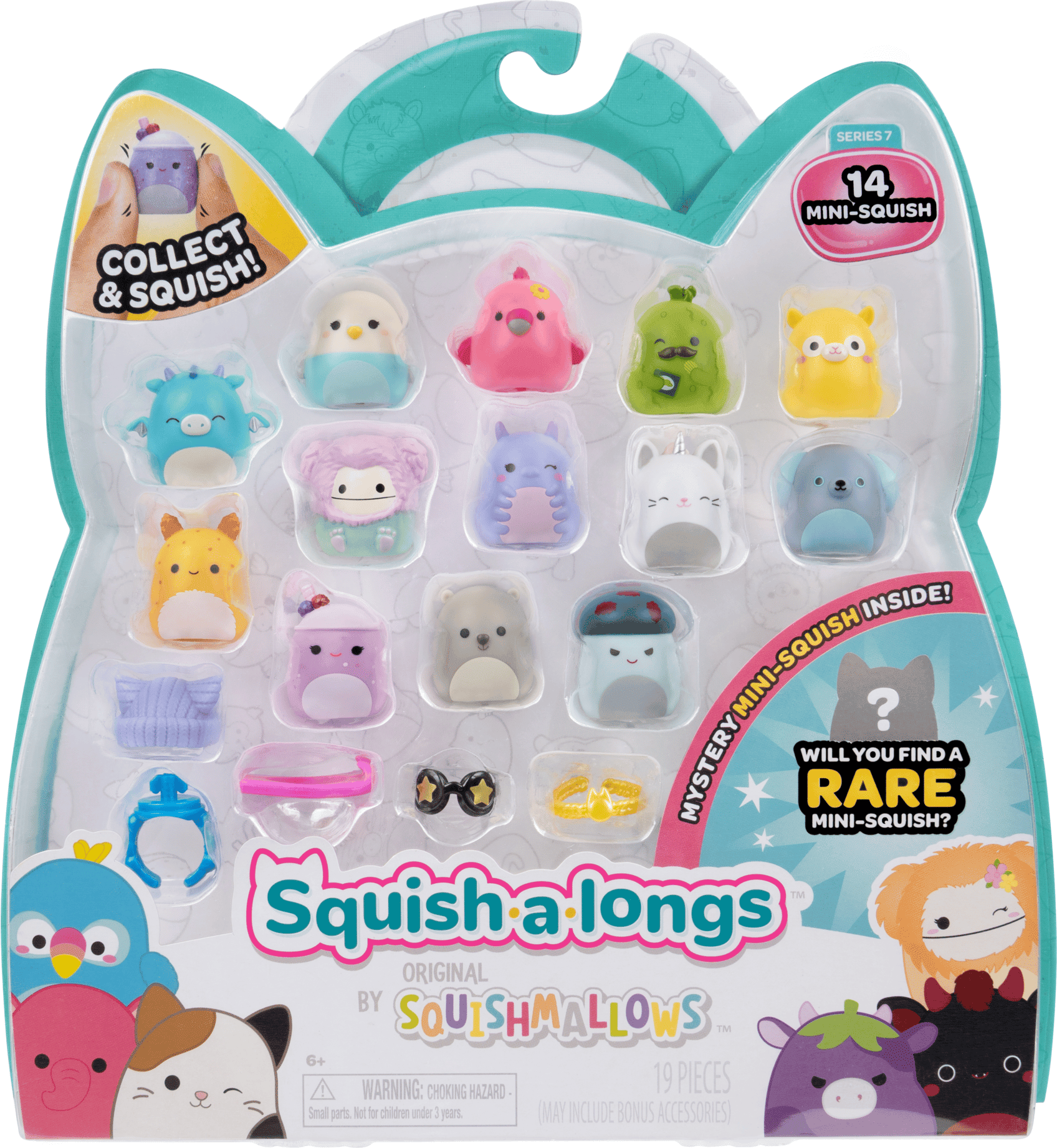 Jazwares Squish-A-Longs by Squishmallows Mini-Squish 14-Pack Style 2 Wave 7 - 14 Miniature Figures, 1 Inch Tall, Collectible Toy for Kids