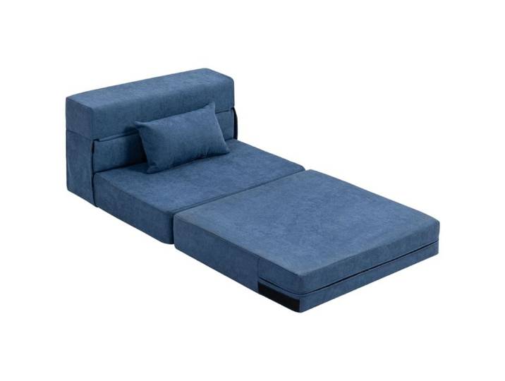 Fauteuil-lit pliable - 3 en 1 : fauteuil canapé lit - Bleu foncé - Flanelle douce et respirante - Mousse haute densité