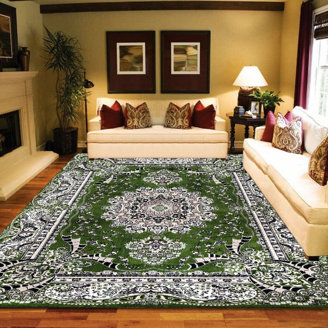 Astoria Grand Zenobia Floral Area Rug Green Runner 60 x 220cm