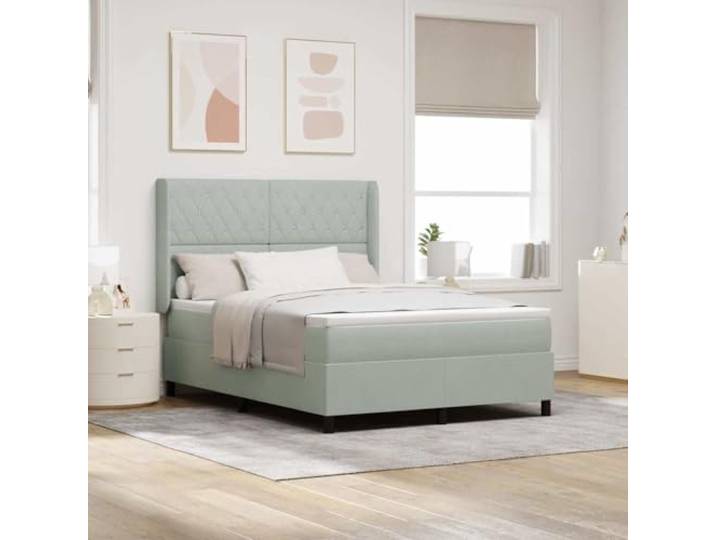 LED Beleuchtung Boxspringbett Samt Schlafzimmer Stimmungslicht Hellgrau 140 Boxspringbett mit LED-Beleuchtung Hellgrau Samt 140x200 cm mit Matratze Topper verstellbarem Kopfteil USB betrieben