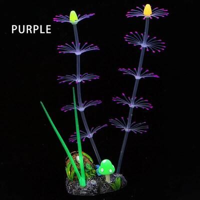 Inspire Select Glow Silicone Aquarium Plants Fluorescent Aquatic Grass & Coral Decor For Fish Tank Landscaping purple Water Grass