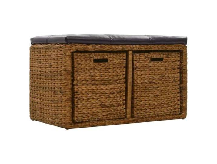 HBBMGYD Sitzbank mit 2 Körben Wasserhyazinthe 71x40x42cm braun Wasserhyazinthe, Komfort-Sitzkissen, Untersitzaufbewahrung, vormontiert, belastbar bis 110 kg