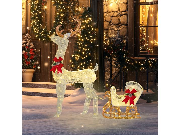 Outsunny Renne et traîneau lumineux de Noël avec 170 LED blanc chaud, décoration de Noël pour intérieur et extérieur, 50x29x42cm