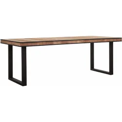 Esstisch Cosmo Teakholz, Industrial Design, natur, für 6-8 Personen, U-Gestell schwarz