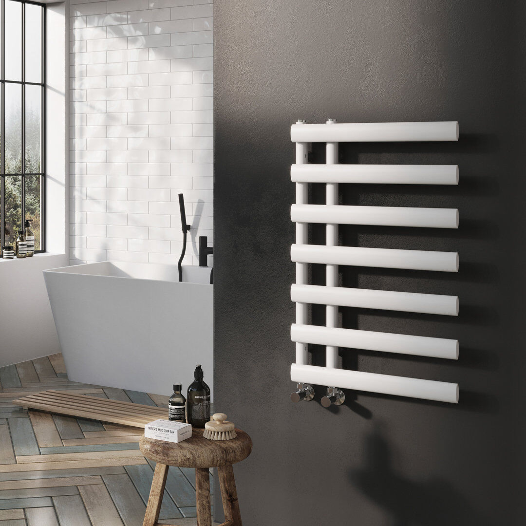 White Stone Flat Panel Towel Rail Heated Towel Rails White 780mm H x 500mm W x 60mm D