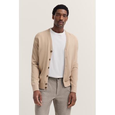 Cardigan BUGATTI "Modern Fit", Herren, Gr. 3XL, beige (30, beige), Strick, 95% Baumwolle, 5% Kaschmir, unifarben, normal, V-Ausschnitt, Rippbündchen, Strickjacken, mit V-Ausschnitt aus Baumwolle-Kaschmir