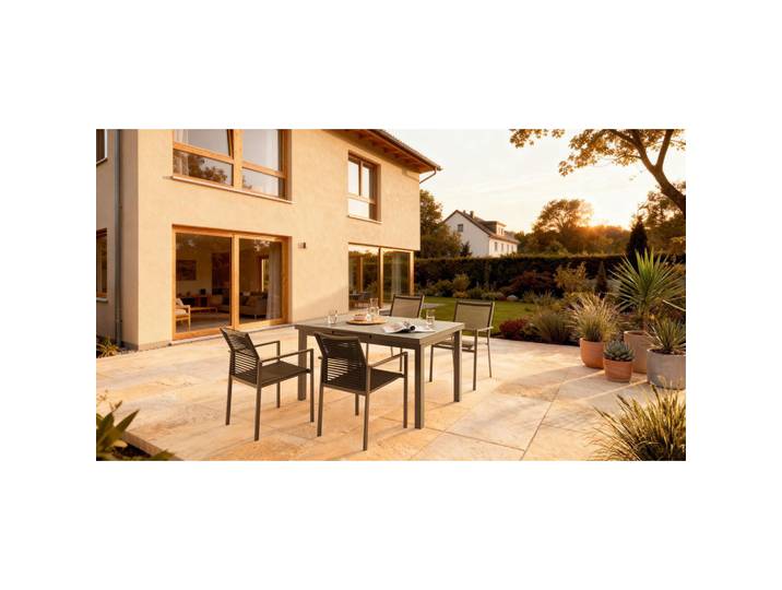 Niehoff Garden Gartentisch, Cappuccino, Metall, Glas, rechteckig, eckig, 90x76x140-180 cm, ausziehbar, platzsparend, Gartenmöbel, Gartentisch, Gartentische ausziehbar