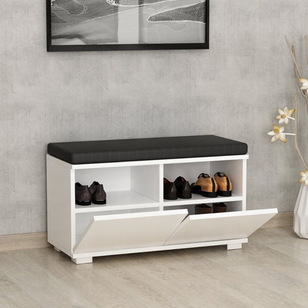 giordanoshop Scarpiera con pouff 80x35x42 cm Dragoshoe bianco nero...