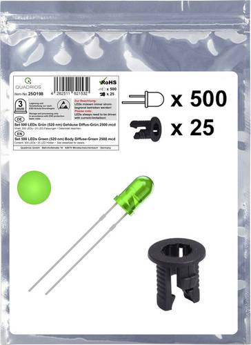 Quadrios 25O198 LED-Sortiment Grün Rund 3mm 2500 mcd 20mA 3.0V