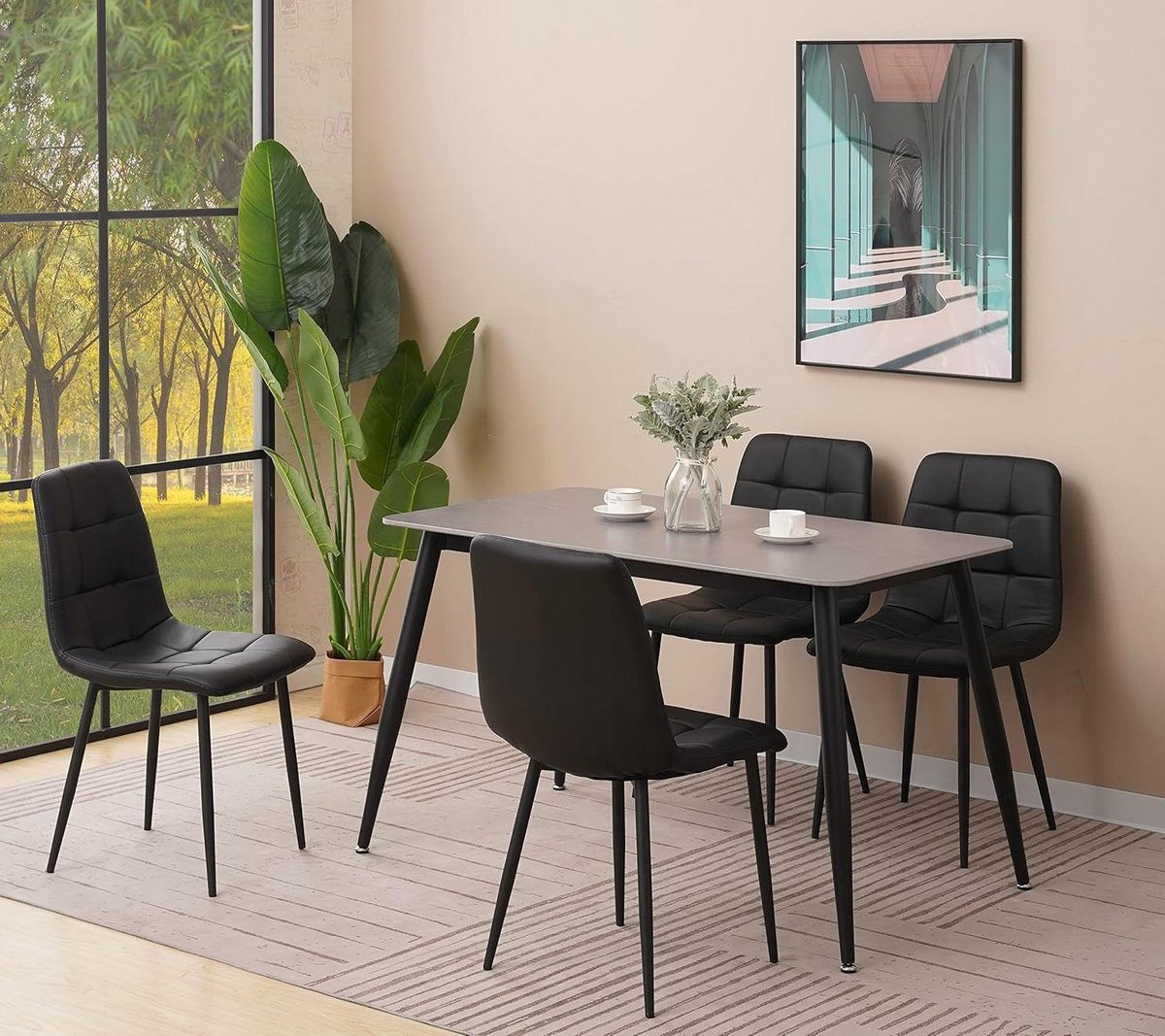 Set van 4 moderne zwarte gestoffeerde eetkamerstoelen