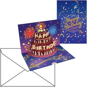 papercrush Geburtstagskarte 3D Feuerwerk, mit Musik und Licht, Pop-Up Karte mit Umschlag, 12 x 17,5 cm